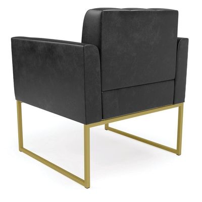 Kit 1 Sofá Namoradeira E 1 Poltrona Elisa Corano Preto Base Metálica Industrial Dourado - D'rossi