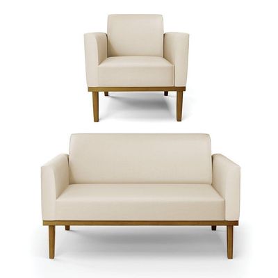 Sofá Namoradeira Com Poltrona Base De Madeira Fixa Castanho Marisa Corino D03 - D?rossi Cor Bege