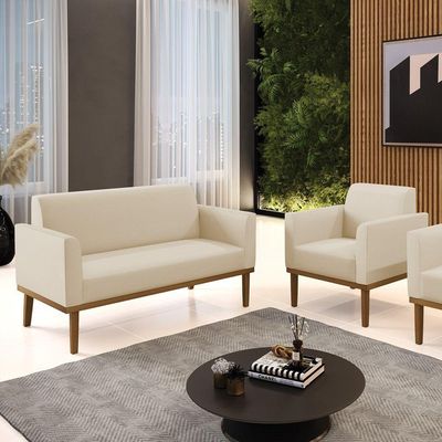 Sofá Namoradeira Com Poltrona Base De Madeira Fixa Castanho Marisa Corino D03 - D?rossi Cor Bege