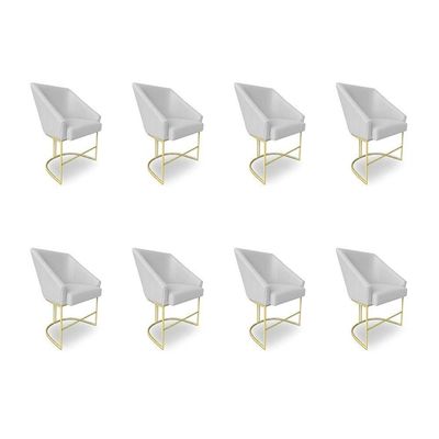 Kit 8 Poltronas Luxo Alana Bouclê Cinza Base Ferro Dourado - Pallazio