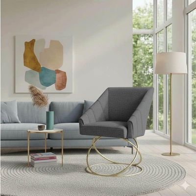 Kit 2 Poltronas Luxo Alana Linho Grafite Base Luxo Dourado - Pallazio