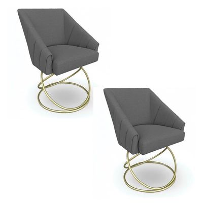 Kit 2 Poltronas Luxo Alana Linho Grafite Base Luxo Dourado - Pallazio