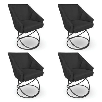 Kit 4 Poltronas Luxo Alana Suede Base Luxo Preto - Pallazio Cor Preto
