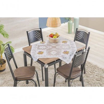 Toalha De Centro De Mesa Em Renda Com Transfer Flores 78cm X 78cm 100% Poliéster - Flores