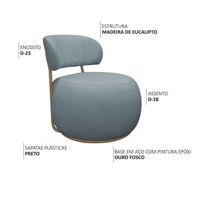 Poltrona Decorativa Greta Base Fixa Ouro Fosco Bouclé Azul Claro - Nexta Casa