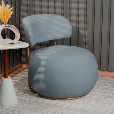 Poltrona Decorativa Greta Base Fixa Ouro Fosco Bouclé Azul Claro - Nexta Casa