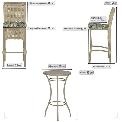 Mesa Bistrô 2 Banquetas Roma Corda Náutica Estofado 5 Trama Rami