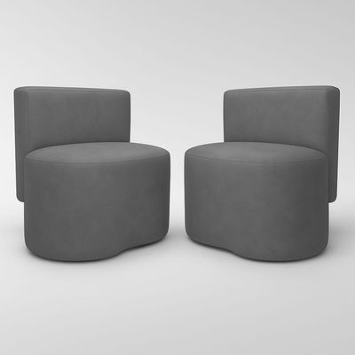 Kit 2 Puff Orgânico Feijão Curvo Redondo Com Encosto Sala Quarto Confortável Resistente Suede Cinza