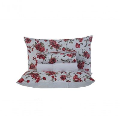 Jogo De Cama Craft Casal Padrão 4 Peças Percal 200 Fios 100% Algodão - Estampa Rosas Vermelha