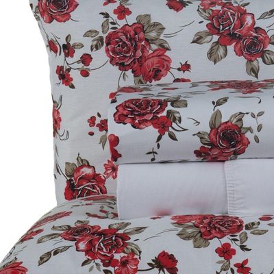 Jogo De Cama Craft Casal Padrão 4 Peças Percal 200 Fios 100% Algodão - Estampa Rosas Vermelha