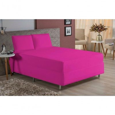 Jogo De Cama Queen Nobre 3 Peças Luva De Box 55cm De Altura Malha 100% Algodão - Pink