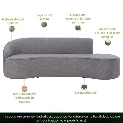 Sofá Curvo 03 Lugares 180cm Braço Direito Eron Linho Cinza Mesclado - Nexta Casa