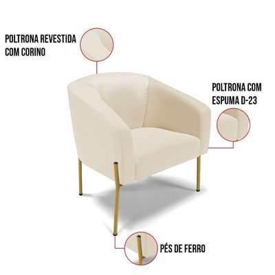 Poltrona Decorativa Kit 2 Stella Sintético D03 Couro Sintético Grafite D'Rossi