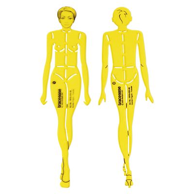 Kit 2 Moldes Traceease Figura Humana Feminina Frontal e Posterior para Ilustração, Estudos de Proporção e Apoio ao Desenho - Inkdotpot 20,32 Cm / Amarelo