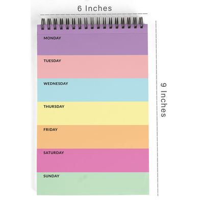 Bloco de Tarefas 15 x 23 cm – Planejador Semanal Arco-Íris, Espiral, Checklist Diário, 50 Folhas Destacáveis - Inkdotpot 15,24 Cm × 22,86 Cm / Multicolorido
