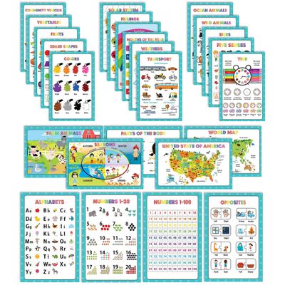 Traceease 25 Pôsteres Laminados p/ Fundamental — Mapas EUA/Mundo, Sistema Solar, Matemática + p/ Sala, Ensino em Casa, Quarto - IBA Crafts 27,94 Cm × 43,18 Cm / Multicolorido