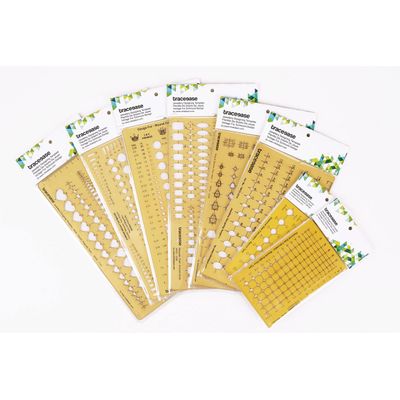Traceease Lote de 8 Peças: Modelos e Estênceis para Desenho de Joias, Calculadora de Tamanho e Peso de Pedras, Padrões Mistos - IBA Crafts Amarelo