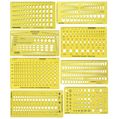 Traceease Lote de 8 Peças: Modelos e Estênceis para Desenho de Joias, Calculadora de Tamanho e Peso de Pedras, Padrões Mistos - IBA Crafts Amarelo