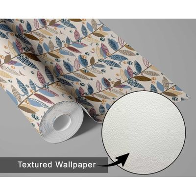Papel de Parede Autoadesivo com Estampa de Folhas Azul, Vinil Removível DIY para Parede de Entrada, Solução Fácil - S4sassy 63,5 cm (L) × 609,6 cm (C) / Azul - Vinil Texturizado