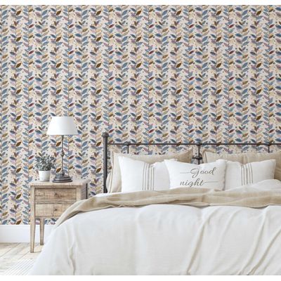 Papel de Parede Autoadesivo com Estampa de Folhas Azul, Vinil Removível DIY para Parede de Entrada, Solução Fácil - S4sassy 63,5 cm (L) × 609,6 cm (C) / Azul - Vinil Texturizado