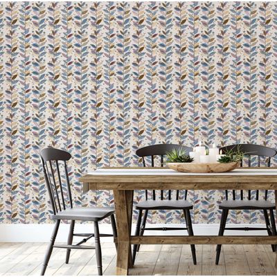 Papel de Parede Autoadesivo com Estampa de Folhas Azul, Vinil Removível DIY para Parede de Entrada, Solução Fácil - S4sassy 63,5 cm (L) × 609,6 cm (C) / Azul - Vinil Texturizado