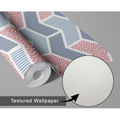 Papel de Parede Autoadesivo Rosa com Estampa Geométrica e Listrada, Vinil Removível para Parede de Destaque no Hall - S4sassy 63,5 cm (L) × 914,4 cm (C) / Rosa - Vinil Texturizado