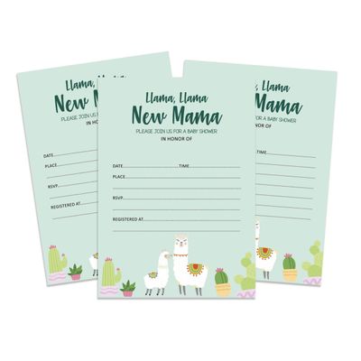30 Cartões Para Preencher Para Chá de Bebê Lhama Gênero Neutro - Inkdotpot 10,16 Cm × 7,62 Cm / Verde - Livro pro Bebê