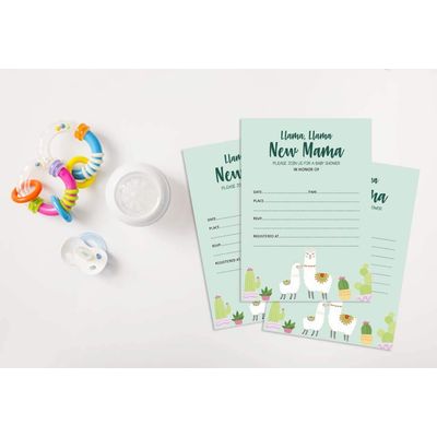30 Cartões Para Preencher Para Chá de Bebê Lhama Gênero Neutro - Inkdotpot 10,16 Cm × 7,62 Cm / Verde - Livro pro Bebê
