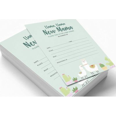 30 Cartões Para Preencher Para Chá de Bebê Lhama Gênero Neutro - Inkdotpot 10,16 Cm × 7,62 Cm / Verde - Livro pro Bebê