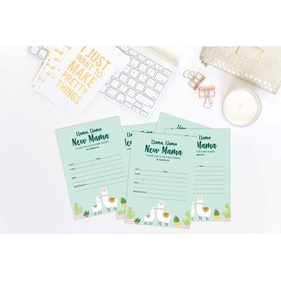 30 Cartões Para Preencher Para Chá de Bebê Lhama Gênero Neutro - Inkdotpot 10,16 Cm × 7,62 Cm / Verde - Livro pro Bebê