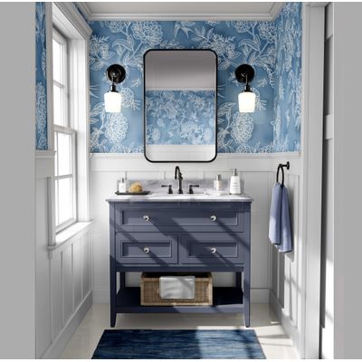 Papel de Parede Vinil Adesivo Floral Azul, Removível, Impermeável para Quartos e Armários - S4Sassy 63,5 cm (L) × 304,8 cm (C) / Azul - Vinil Liso