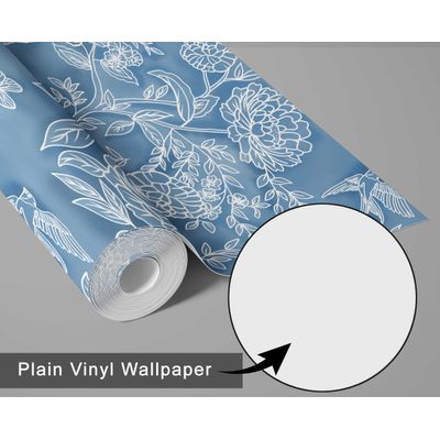 Papel de Parede Vinil Adesivo Floral Azul, Removível, Impermeável para Quartos e Armários - S4Sassy 63,5 cm (L) × 304,8 cm (C) / Azul - Vinil Liso