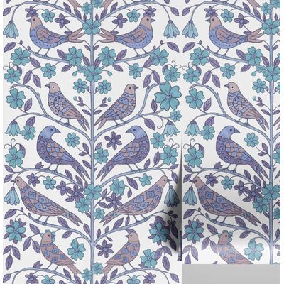 Papel de Parede Adesivo Vinil Removível, Pássaro e Floral Pastel, para Paredes e Armários - S4Sassy 63,5 cm (L) × 609,6 cm (C) / Roxo - Vinil Liso