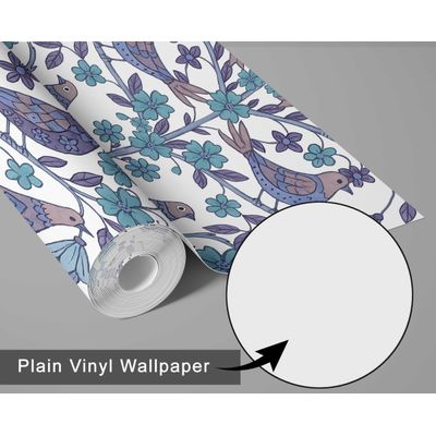 Papel de Parede Adesivo Vinil Removível, Pássaro e Floral Pastel, para Paredes e Armários - S4Sassy 63,5 cm (L) × 609,6 cm (C) / Roxo - Vinil Liso