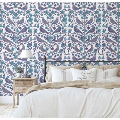Papel de Parede Adesivo Vinil Removível, Pássaro e Floral Pastel, para Paredes e Armários - S4Sassy 63,5 cm (L) × 609,6 cm (C) / Roxo - Vinil Liso