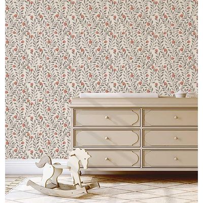 Papel de Parede Adesivo Impermeável com Estampa de Folhas Laranjas para Paredes e Armários - S4Sassy 63,5 cm (L) × 304,8 cm (C) / Laranja - Vinil Texturizado