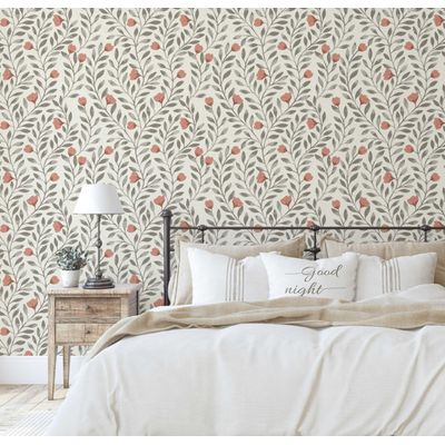 Papel de Parede Adesivo Impermeável com Estampa de Folhas Laranjas para Paredes e Armários - S4Sassy 63,5 cm (L) × 304,8 cm (C) / Laranja - Vinil Texturizado