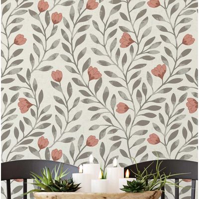 Papel de Parede Adesivo Impermeável com Estampa de Folhas Laranjas para Paredes e Armários - S4Sassy 63,5 cm (L) × 304,8 cm (C) / Laranja - Vinil Texturizado
