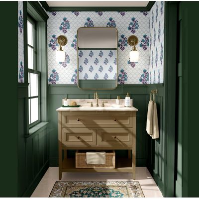 Papel de Parede Adesivo Vinil Removível, Treliça de Rosas, Estilo Asiático, Verde, à Prova d'Água - S4Sassy 63,5 cm (L) × 304,8 cm (C) / Verde - Vinil Texturizado