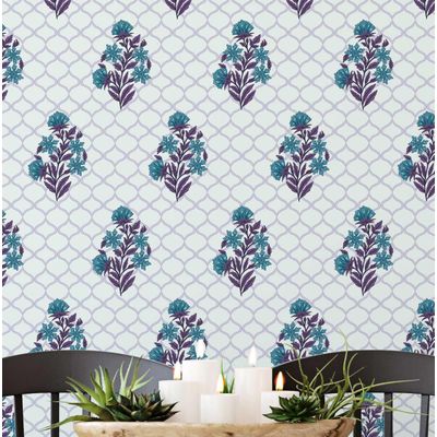 Papel de Parede Adesivo Vinil Removível, Treliça de Rosas, Estilo Asiático, Verde, à Prova d'Água - S4Sassy 63,5 cm (L) × 304,8 cm (C) / Verde - Vinil Texturizado