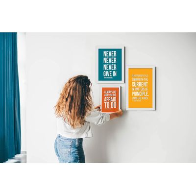 Pôster Motivacional "Always Do What You Are Afraid To Do" - Ralph Waldo Emerson, Laranja - Inkdotpot 30,48 Cm × 45,72 Cm / Moldura Branca
