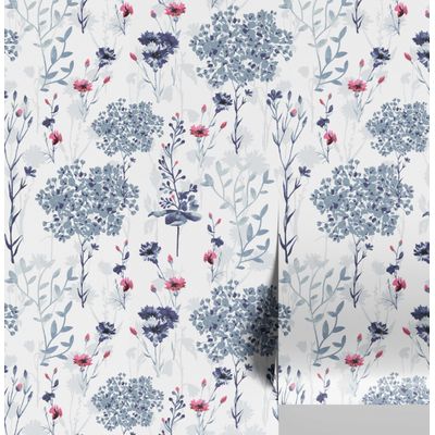 Papel de Parede Adesivo Vinílico Impermeável com Estampa de Folhas Azuis para Paredes e Armários - S4Sassy 63,5 cm (L) × 152,4 cm (C) / Azul - Vinil Texturizado