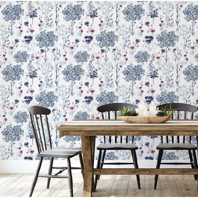 Papel de Parede Adesivo Vinílico Impermeável com Estampa de Folhas Azuis para Paredes e Armários - S4Sassy 63,5 cm (L) × 152,4 cm (C) / Azul - Vinil Texturizado