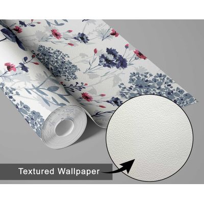 Papel de Parede Adesivo Vinílico Impermeável com Estampa de Folhas Azuis para Paredes e Armários - S4Sassy 63,5 cm (L) × 152,4 cm (C) / Azul - Vinil Texturizado