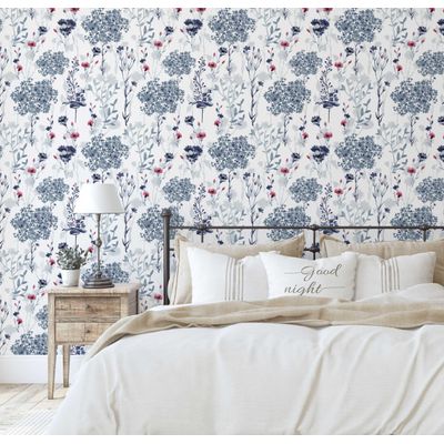 Papel de Parede Adesivo Vinílico Impermeável com Estampa de Folhas Azuis para Paredes e Armários - S4Sassy 63,5 cm (L) × 152,4 cm (C) / Azul - Vinil Texturizado