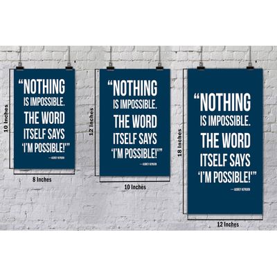 Arte de Parede Motivacional "Nothing Is Impossible" - Audrey Hepburn, Azul, 1 Unidade - Inkdotpot 20,32 Cm × 25,4 Cm / Moldura Branca