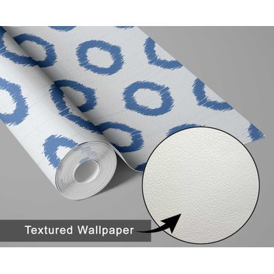 Papel de Parede Adesivo Vinil Ikat Círculos Urbano Chique, Impermeável Azul, Removível para Quarto e Sala - S4Sassy 63,5 cm (L) × 152,4 cm (C) / Azul - Vinil Texturizado