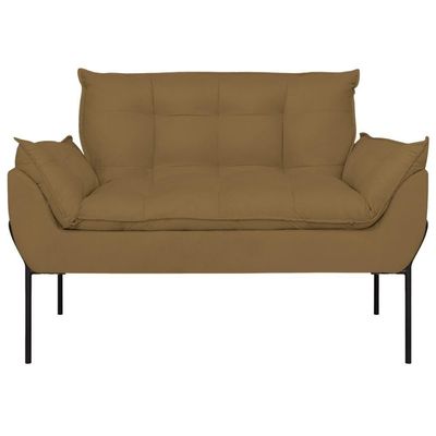 Sofá Namoradeira Base Metal Preta Reforçada Tecido Suede Capuccino