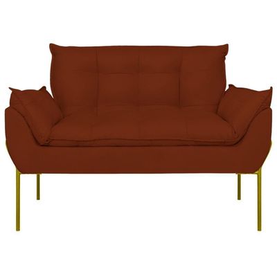 Sofá Namoradeira Base Metal Dourada Reforçada Tecido Suede Terracota