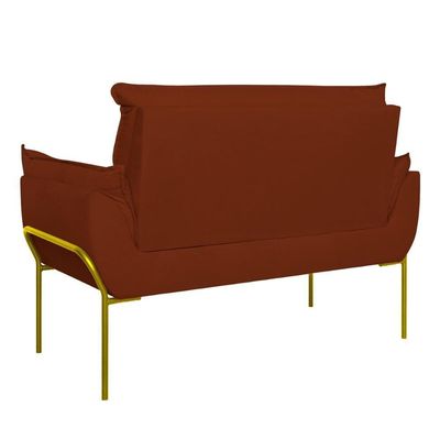 Sofá Namoradeira Base Metal Dourada Reforçada Tecido Suede Terracota